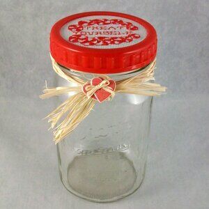 Mason Jar Storage Cross Stitch Red White Swirl Peppermint Candies Country Core